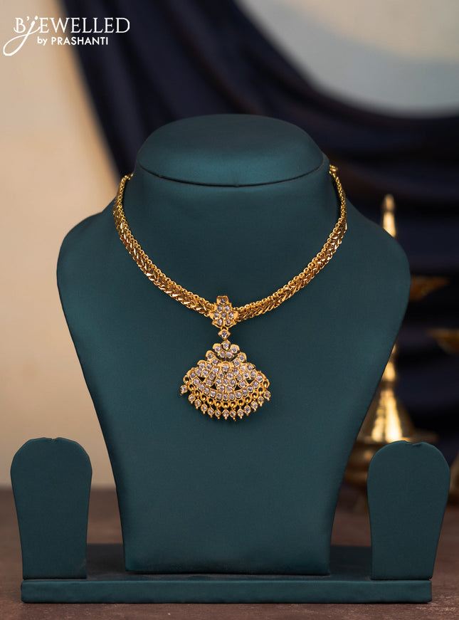 Attigai necklace with cz stones and hangings without earrings in gold finish