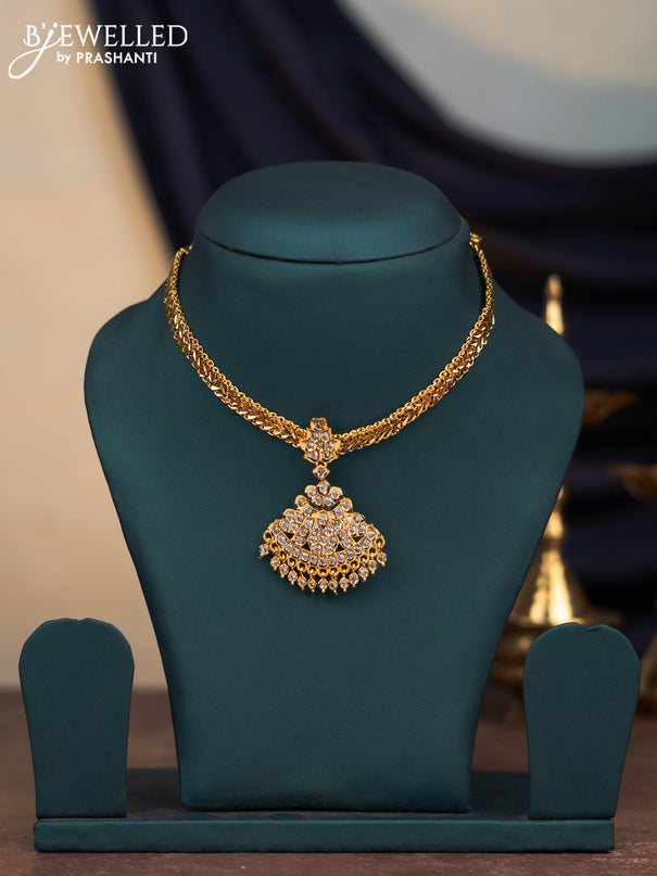 Attigai necklace with cz stones and hangings without earrings in gold finish