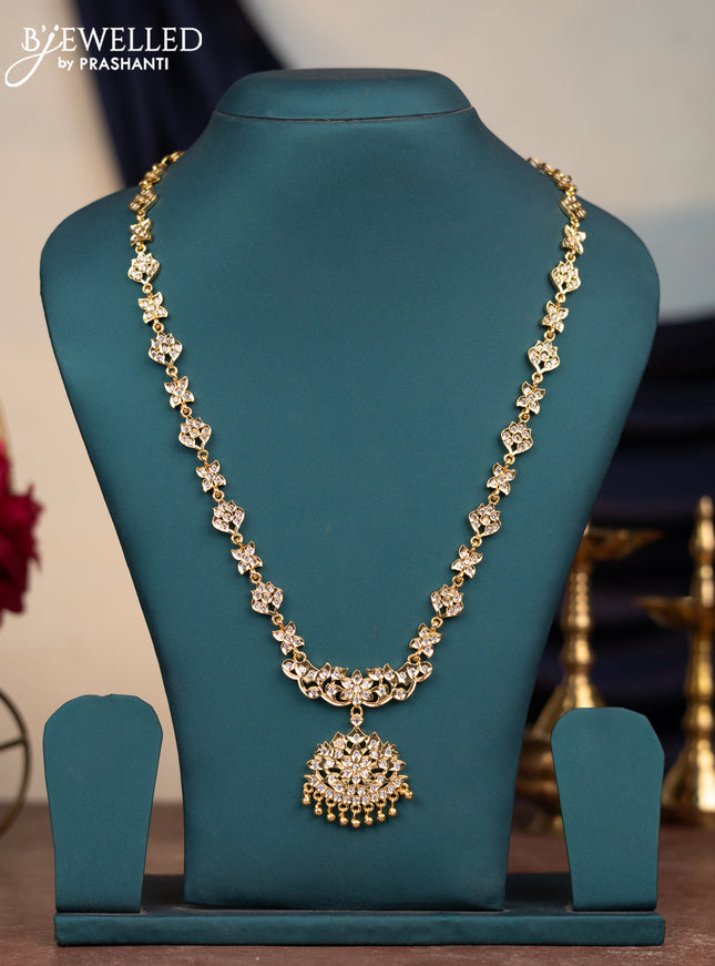 Attigai haram with cz stones and hangings in gold finish without earrings