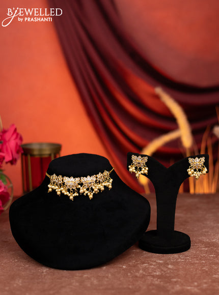Antique choker with cz stones and pearl & golden beads hangings