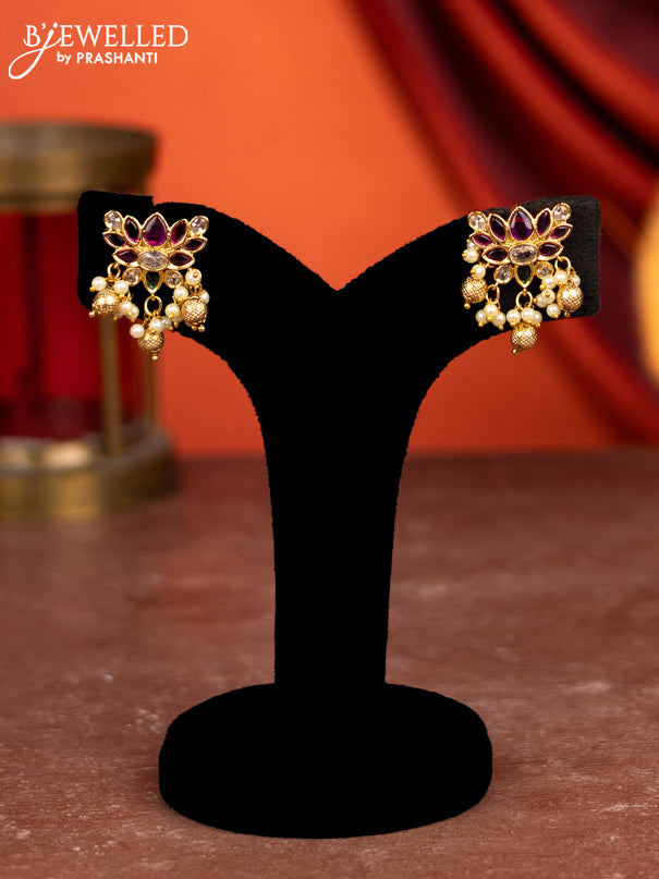 Antique choker lotus design with kemp & cz stones and pearl & golden beads hangings
