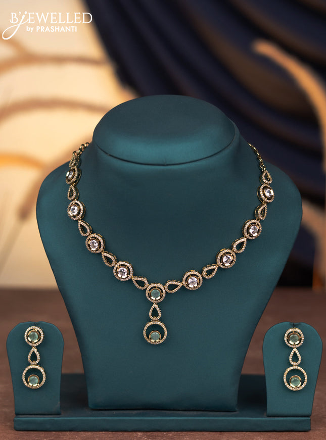 Necklace with mint green and cz stones in victorian finish