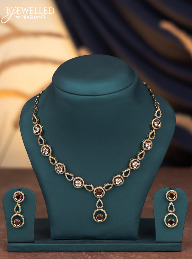 Necklace with ruby and cz stones in victorian finish