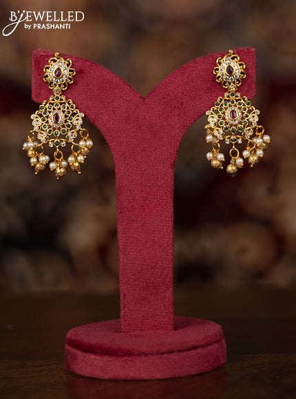 Antique guttapusalu haaram maang pattern with kemp & cz stones and pearl ,golden beads hangings