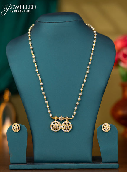 Pearl necklace floral design with cz stones