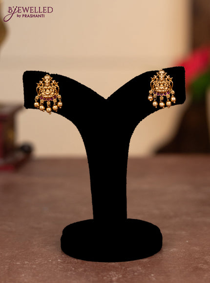 Pearl double layer haram lakshmi pendant with ruby stones and golden beads hangings