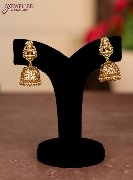 Pearl double layer haram lakshmi pendant with kemp stones and golden beads hangings