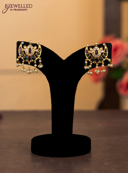 Antique combo set chandbali design with kemp & cz stones and pearl hangings