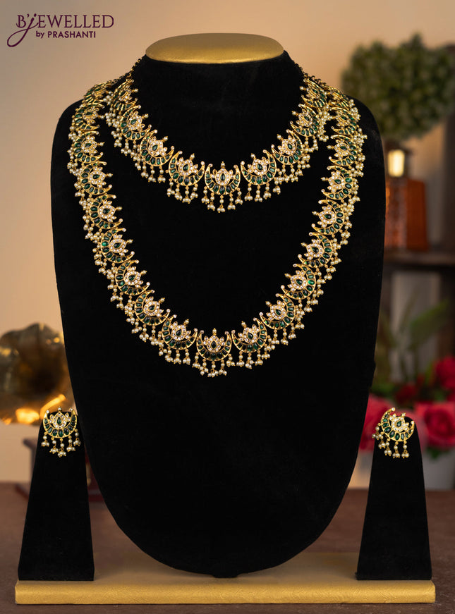 Antique combo set chandbali design with kemp & cz stones and pearl hangings
