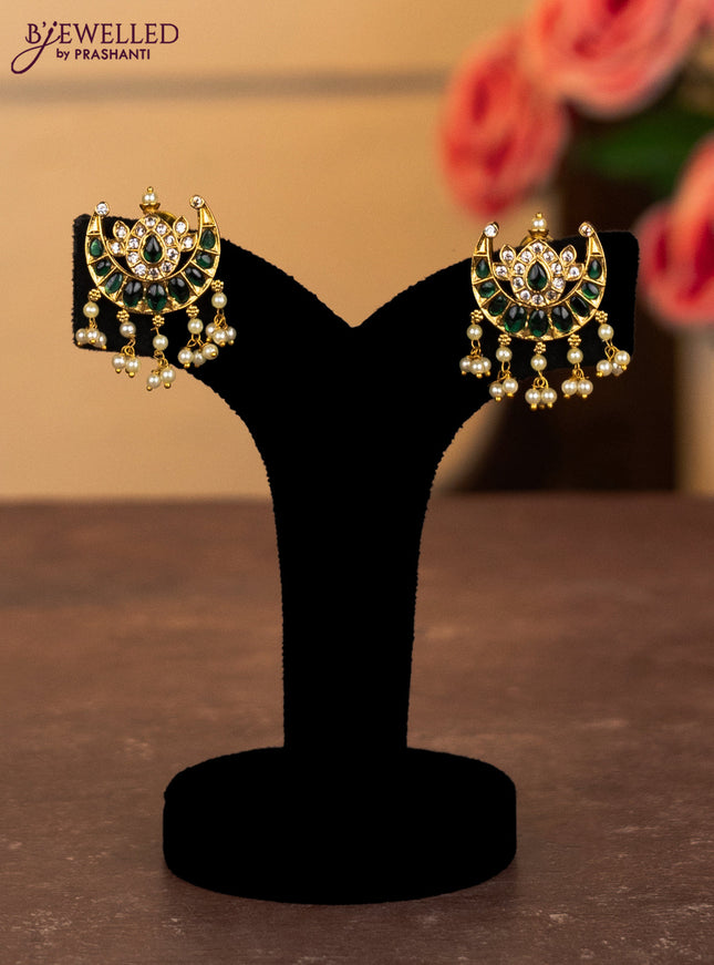 Antique combo set chandbali design with kemp & cz stones and pearl hangings