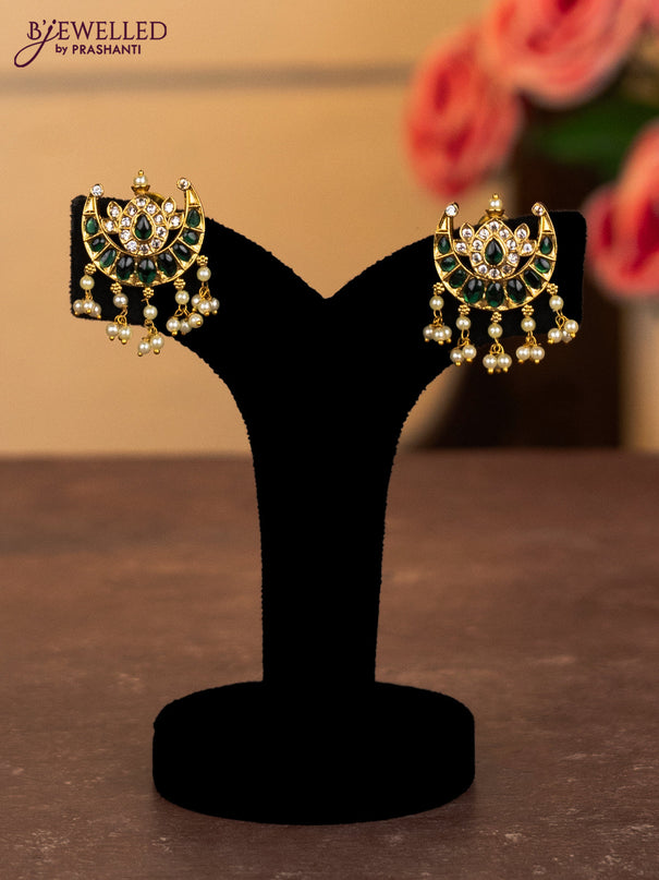 Antique combo set chandbali design with kemp & cz stones and pearl hangings