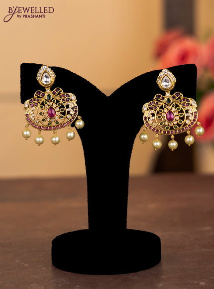 Antique combo set manga pattern with kemp & kundan stones and pearl hangings