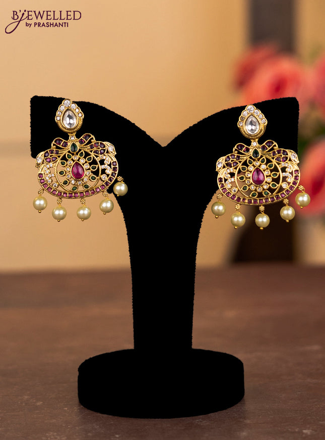 Antique combo set manga pattern with kemp & kundan stones and pearl hangings