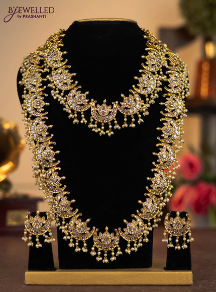 Antique combo set chandbali design with cz stones and pearl hangings