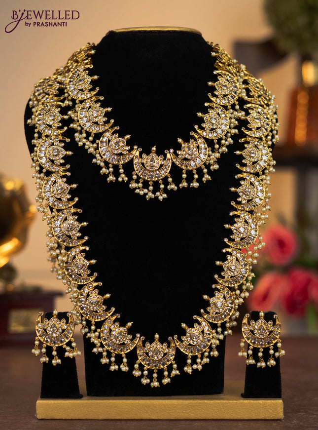Antique combo set chandbali design with cz stones and pearl hangings