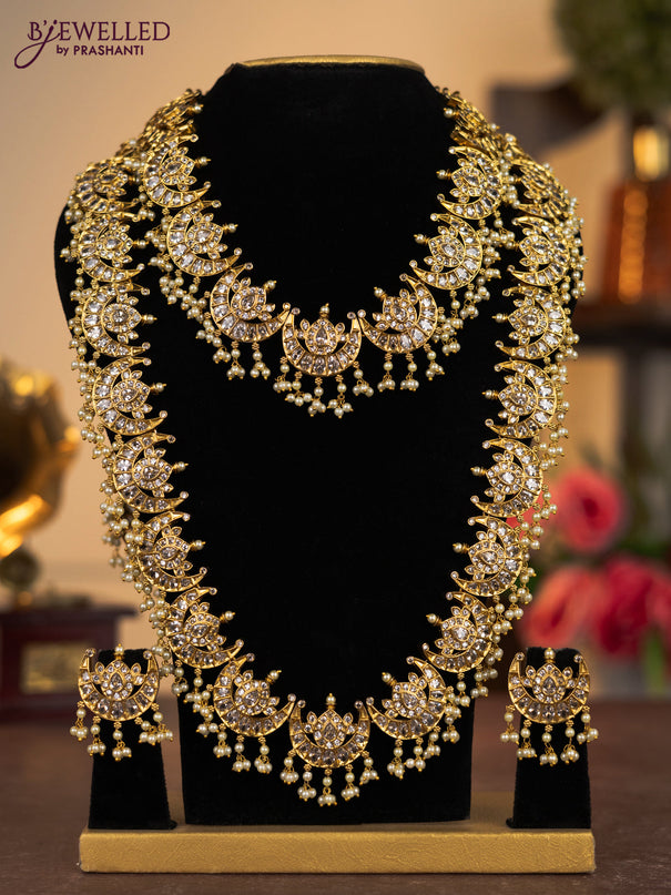 Antique combo set chandbali design with cz stones and pearl hangings