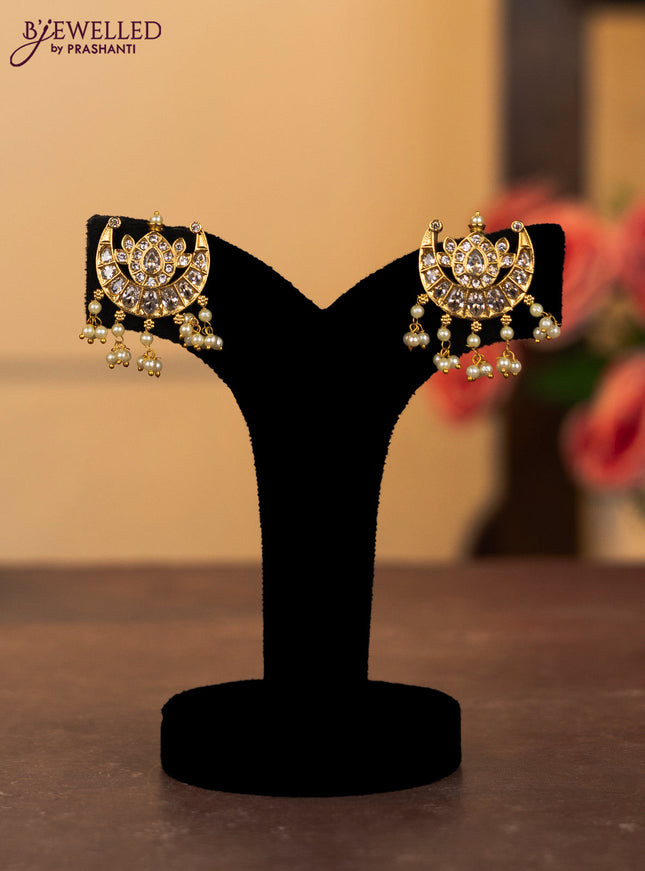 Antique combo set chandbali design with cz stones and pearl hangings