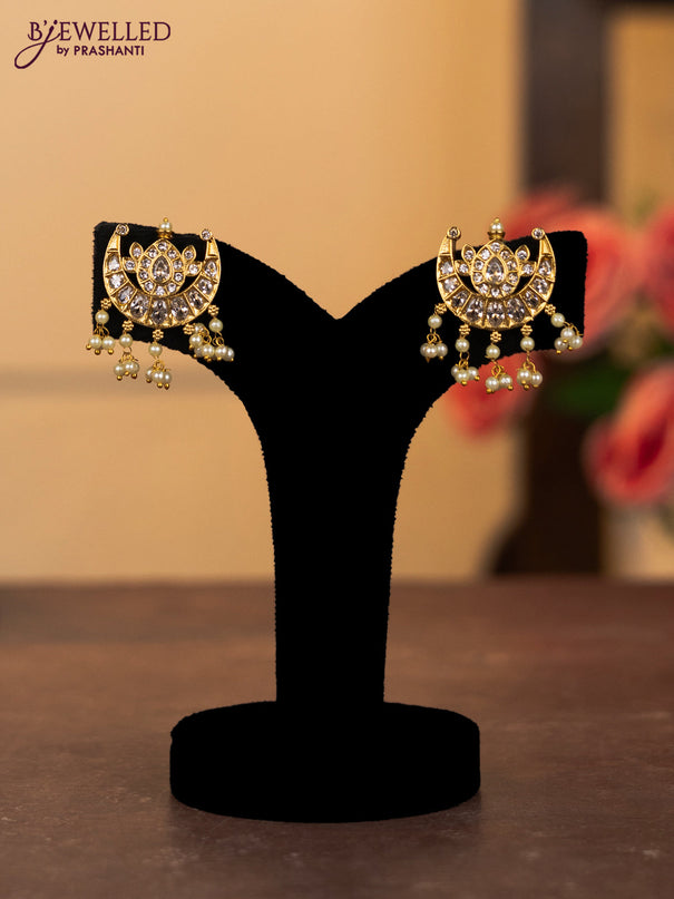 Antique combo set chandbali design with cz stones and pearl hangings