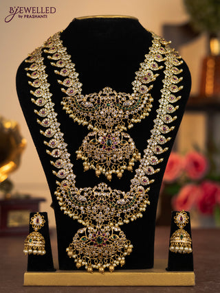 Antique combo set manga pattern with kemp & cz stones and pearl & golden beads hangings