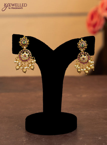 Antique combo set manga pattern with kemp & cz stones and pearl & golden beads hangings