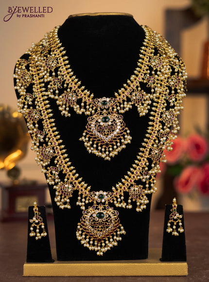 Antique combo set with kemp & cz stones and pearl hangings