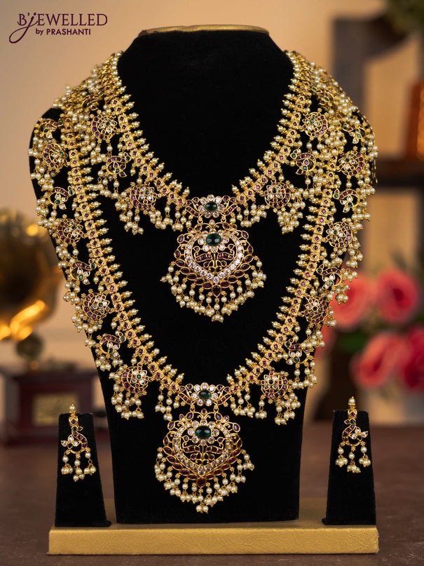 Antique combo set with kemp & cz stones and pearl hangings