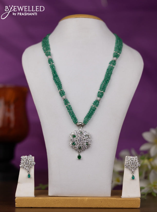 Crystal beaded mint green necklace with emerald and cz stones