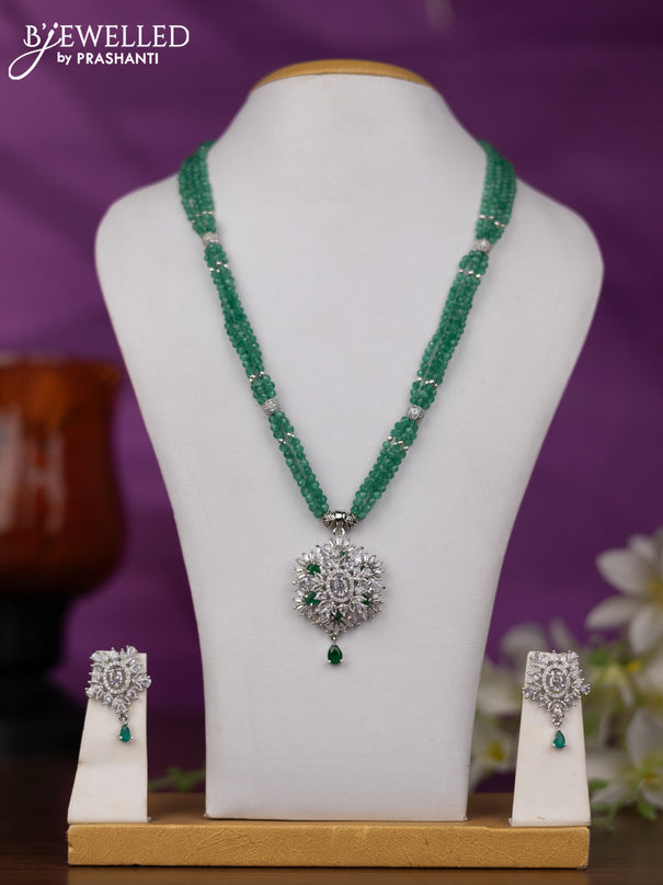 Crystal beaded mint green necklace with emerald and cz stones