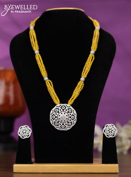 Crstal beaded yellow necklace with cz stones