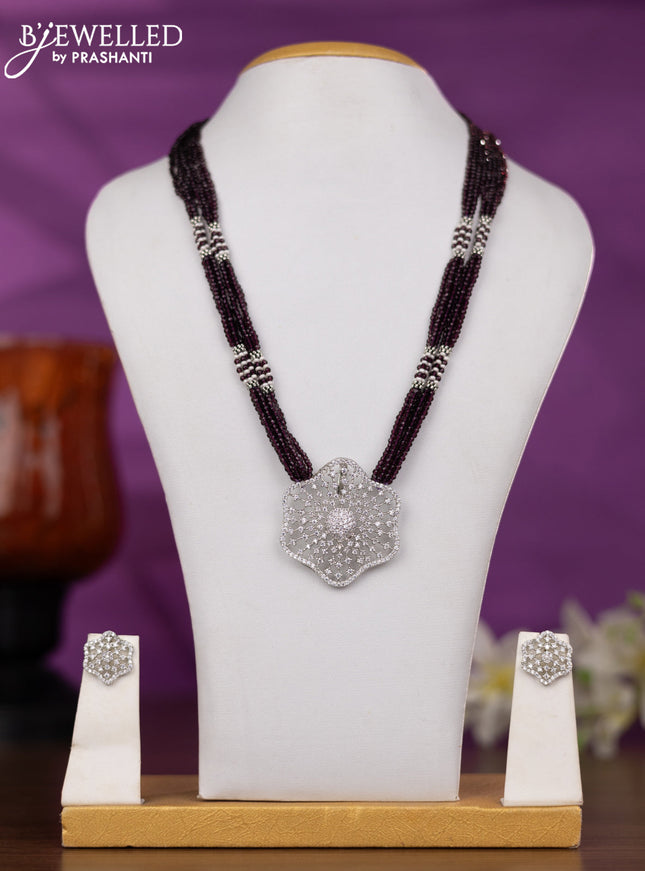 Crystal beaded wine necklace with cz stones