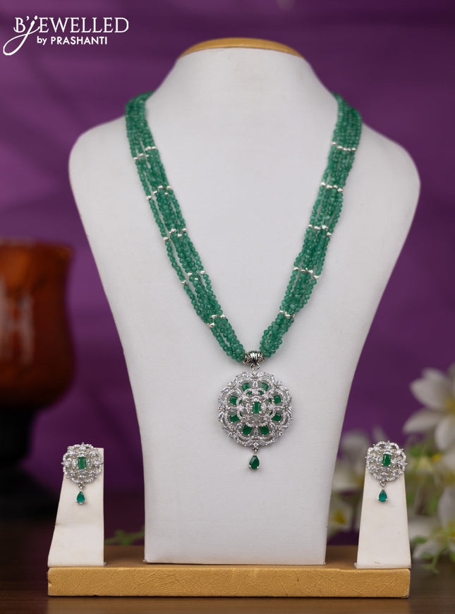 Crystal beaded mint green necklace with emerald and cz stones