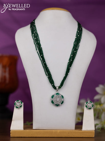Crystal beaded green necklace with emerald and cz stones