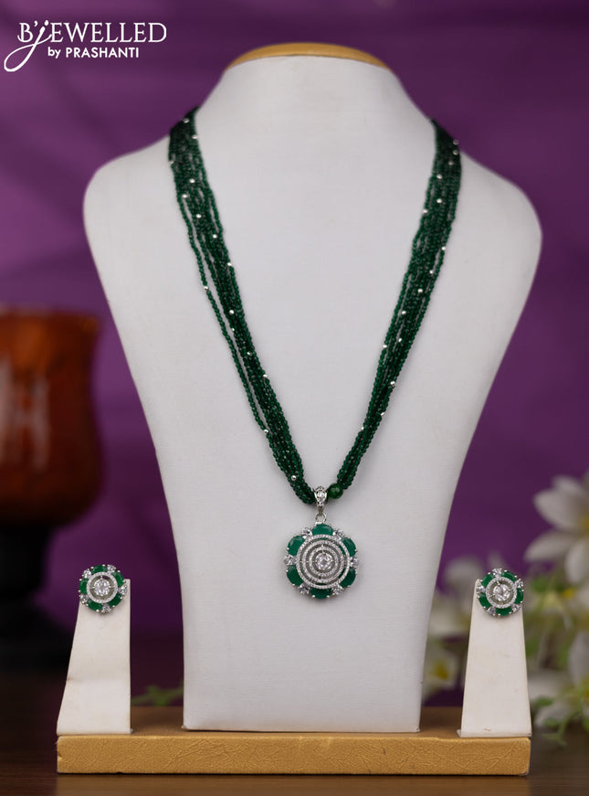 Crystal beaded green necklace with emerald and cz stones
