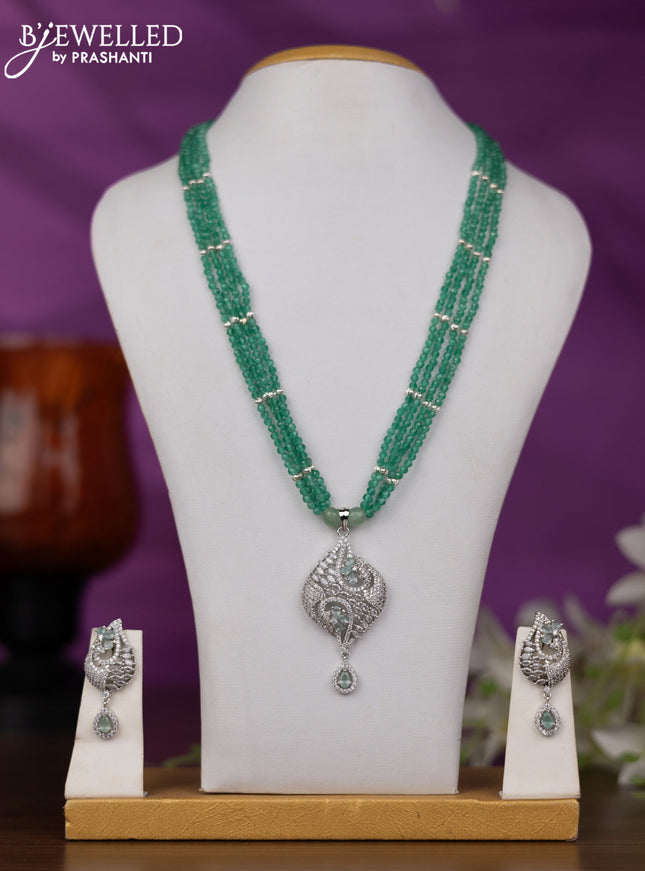 Crystal beaded mint green necklace with cz stones