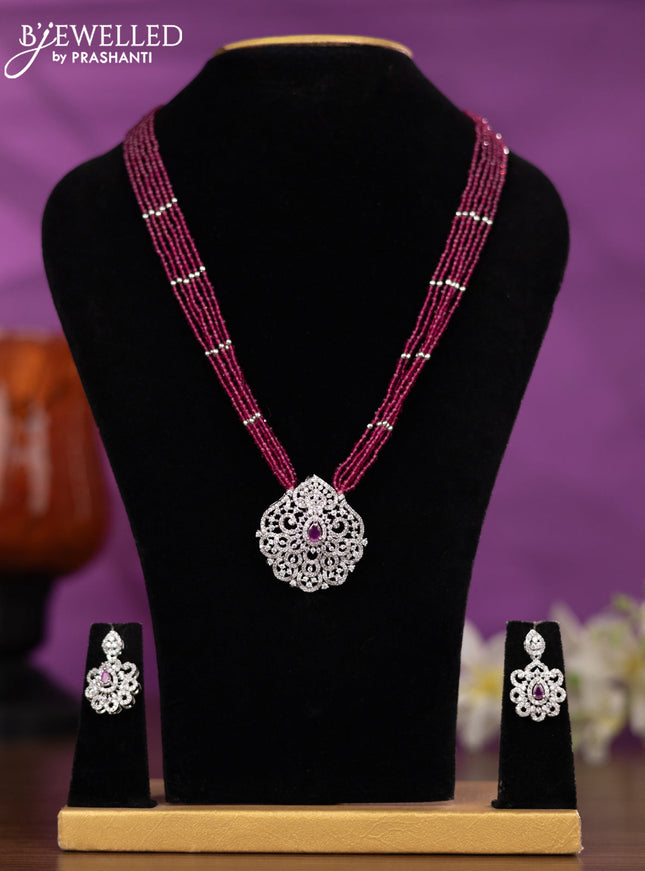 Crystal beaded pink nceklace with ruby and cz stones