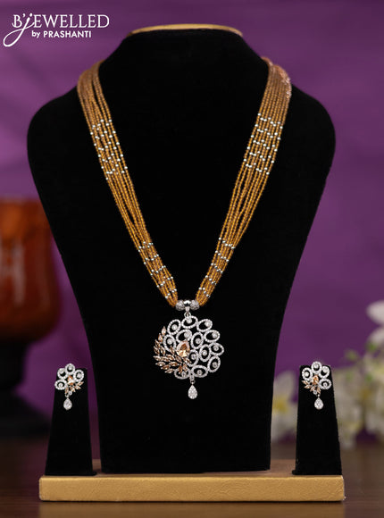 Crstal beaded peach orange necklace with cz stones