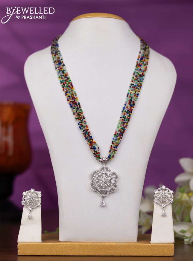 Crystal beaded multicolour necklace with cz stones and hanging