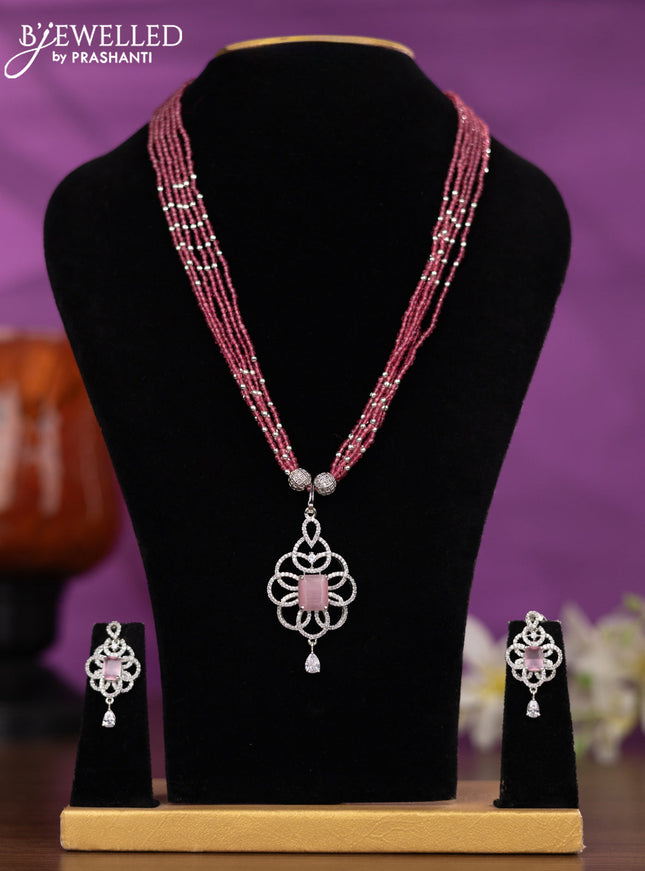 Crystal beaded pink necklace with baby pink and cz stones