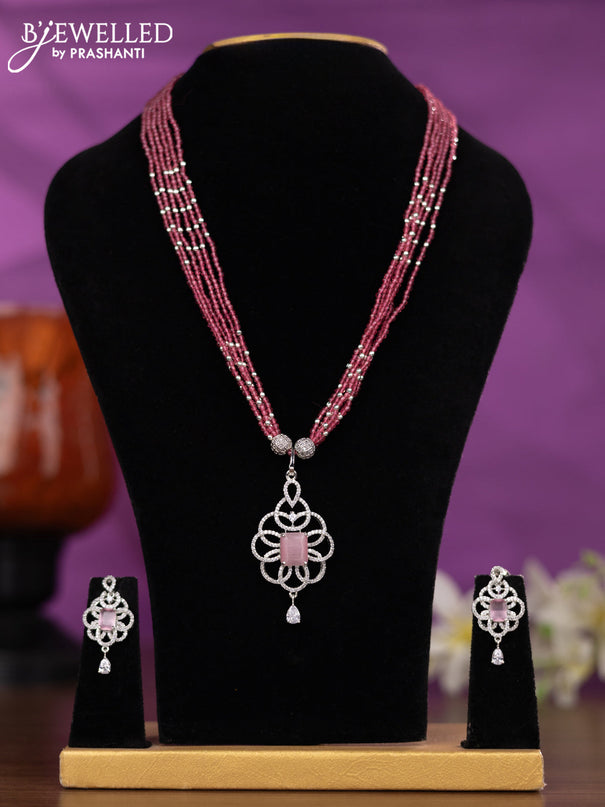 Crystal beaded pink necklace with baby pink and cz stones