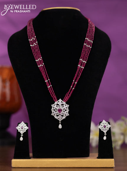 Crystal beaded pink nceklace with ruby and cz stones