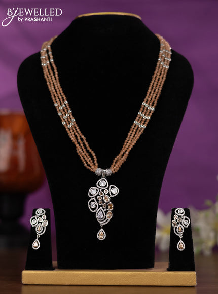 Crystal beaded peach nceklace with cz stones