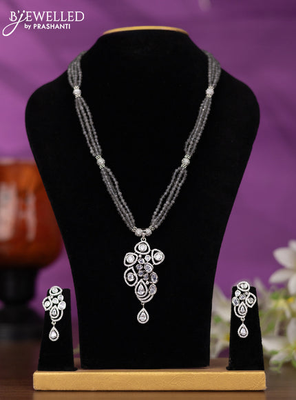 Crystal beaded grey nceklace with cz stones
