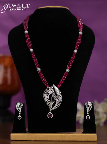 Crystal beaded pink nceklace with ruby and cz stones
