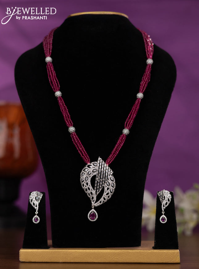 Crystal beaded pink nceklace with ruby and cz stones