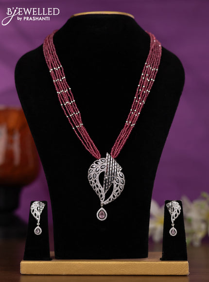Crystal beaded pink nceklace with baby pink and cz stones