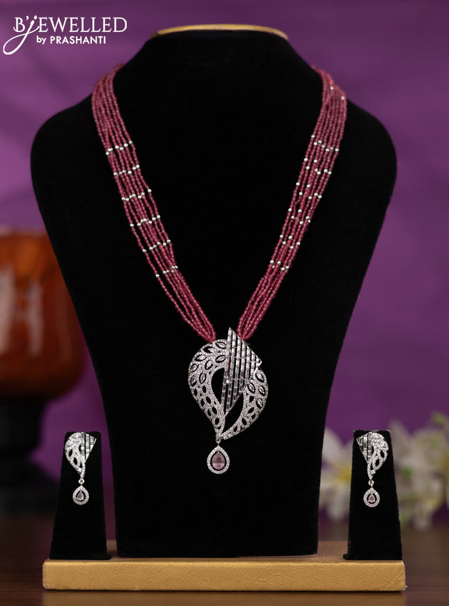 Crystal beaded pink nceklace with baby pink and cz stones