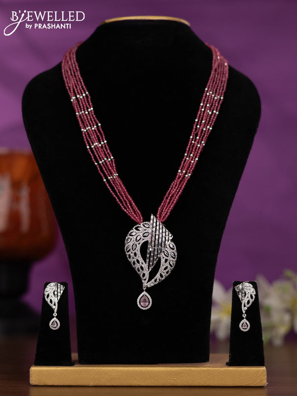 Crystal beaded pink nceklace with baby pink and cz stones