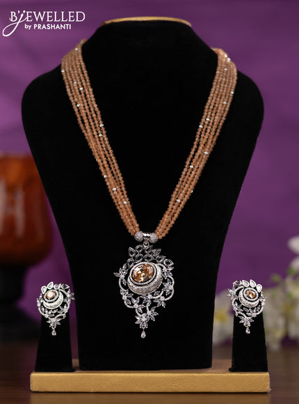 Crystal beaded peach nceklace with peach and cz stones