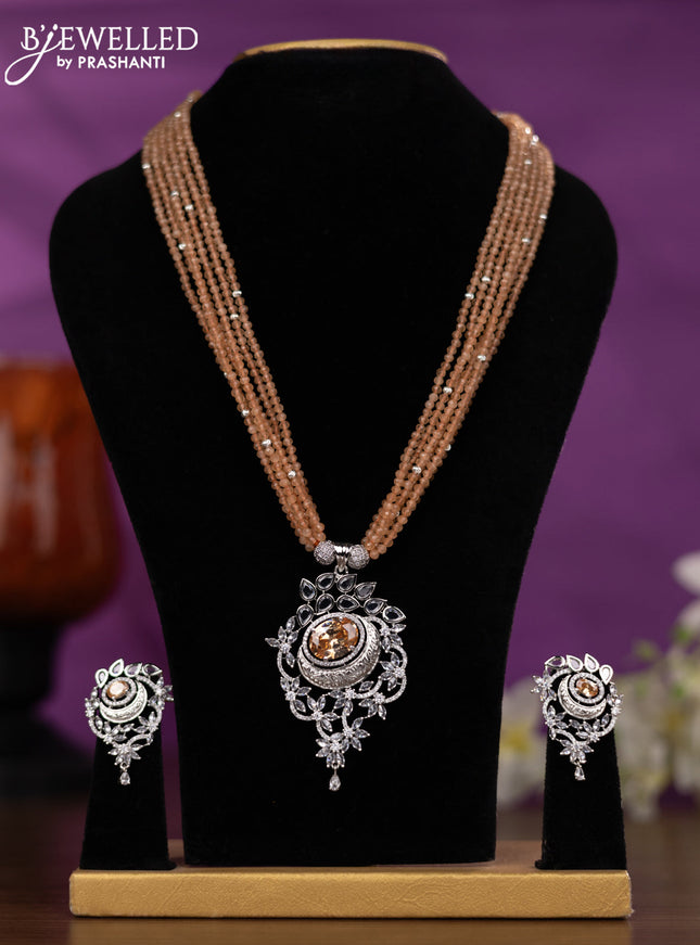 Crystal beaded peach nceklace with peach and cz stones