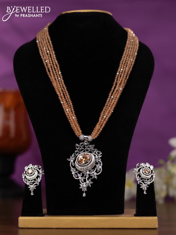 Crystal beaded peach nceklace with peach and cz stones